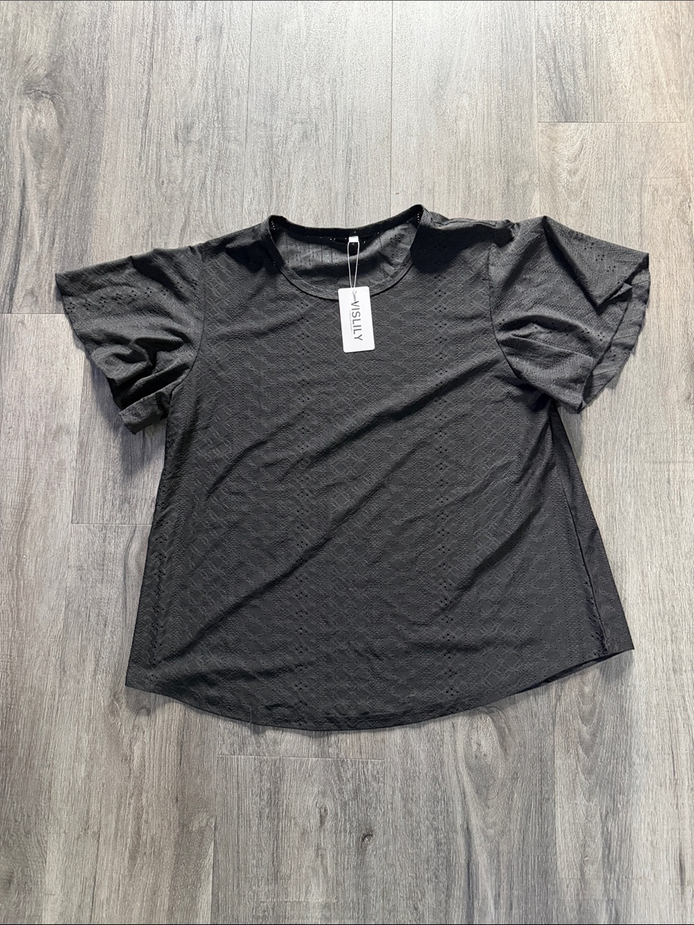 Shear Black Eyelet Short-Sleeve Women's Top NWT